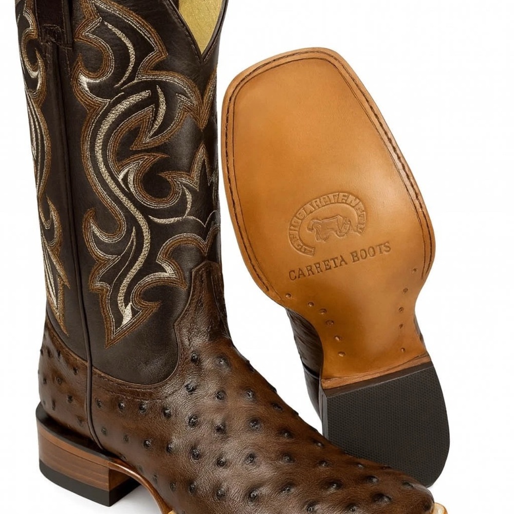 Brown Leather Ostrich Cowboy Boots
